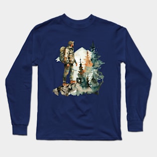 Trailblazing Adventures Watercolor Style Hiking Scene Long Sleeve T-Shirt